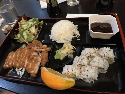 Tonkatsu & california roll bento box