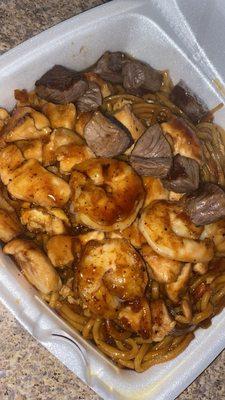 Chicken, steak, and chicken hibachi