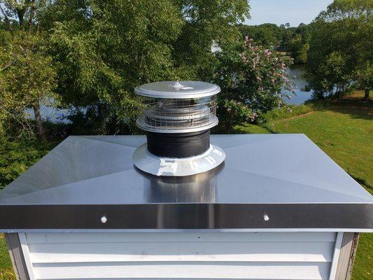 Chase cover replaced with stainless steel. Stainless steel chimney cap and storm collar.