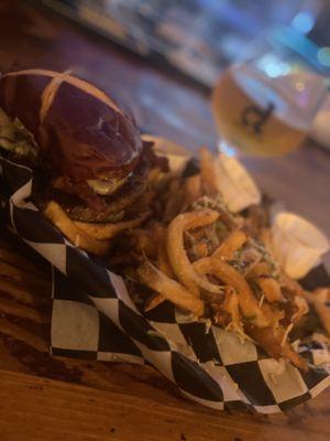 Bacon Mushroom Burg with Truffle fries!