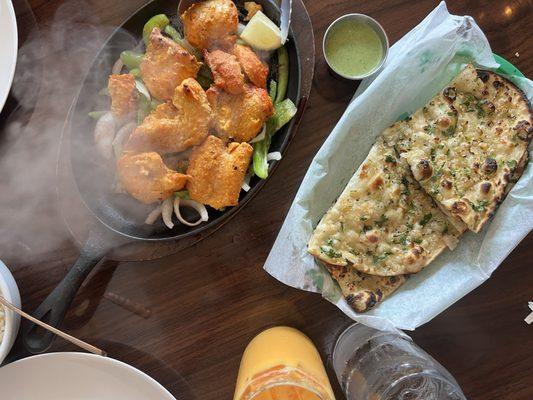 Tandoori fish, garlic naan.