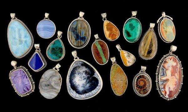 Sterling silver and semi-precious stone pendants hand crafted in Jaipur, India.