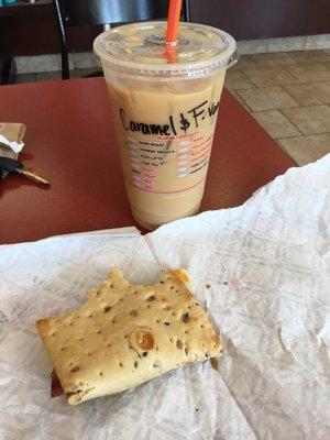 Ice Coffee and Turkey Cheddar Bacon Flatbread