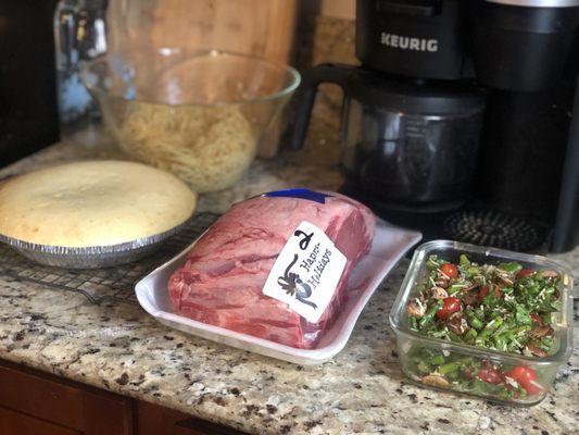 Made Prime rib for Xmas, New York cheesecake and asparagus & cherry tomatoes mushroom salad - all the stuff from winco