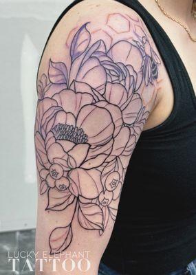 Peonies floral tattoo