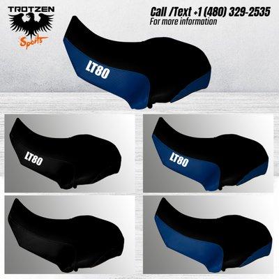 Suzuki LT80 Seat Covers - Hurricane Design in Black & Blue Combination