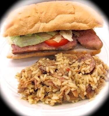 New Orleans Hot Cajun Sausage on Gambino's Bread Will make the Perfect Poboy!  Side of Cajun Jambalaya- NOLB, Huntsville AL