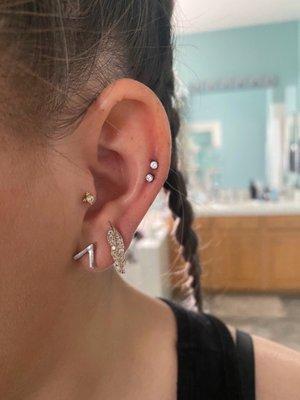 Got the Tragus and Helix piercings done on the same day.