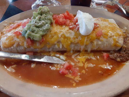 Enchilada style beef burrito.