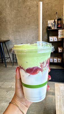 Strawberry matcha dalgona