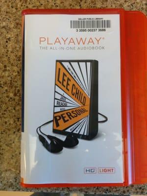 New a the library, Playaway audio book.