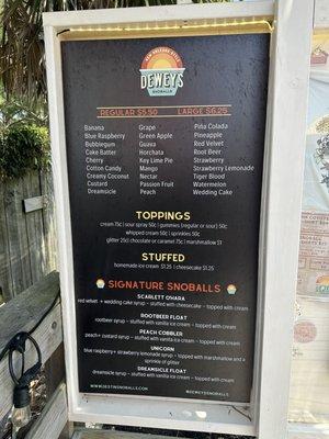 Sno Cone menu