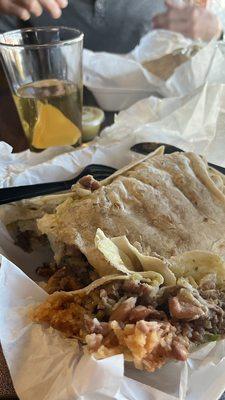 Steak burrito, $11 but feeds a family of 4!  Delicious; fresh meat and ingredients