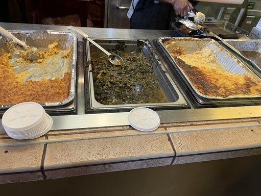 Corn Casserole, Greens, and Mac n Cheese.