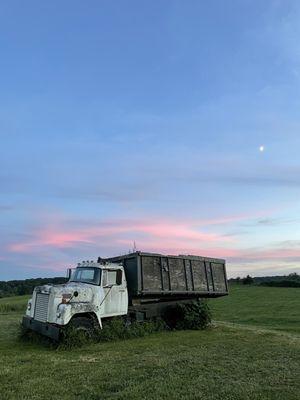 sunset with abandoned truck