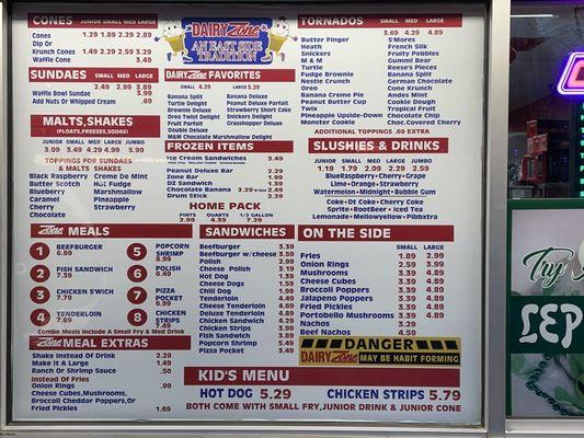 Menu as of March 2021