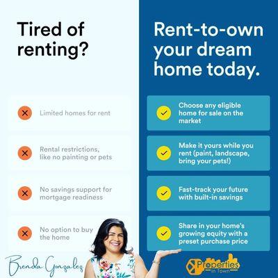 Rent to Own quick info, contact me to get more information or get started.