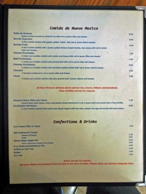 Menu - sorry kind of blurry