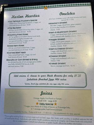 Menu as of April 2024