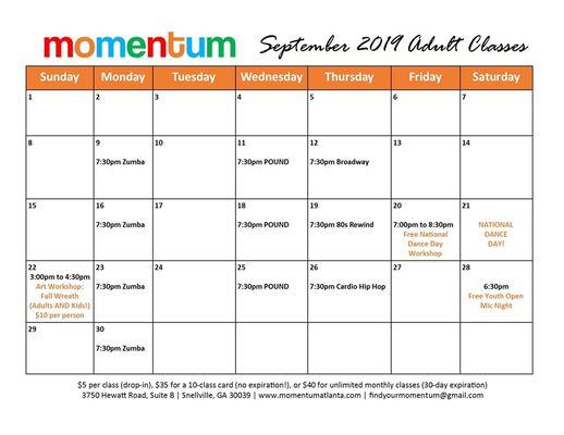 September adult schedule!