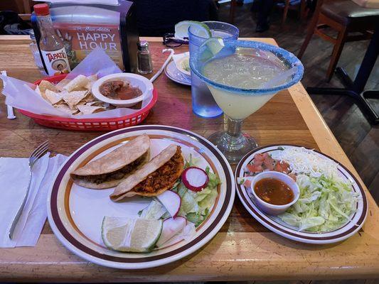 Tacos dorados and margarita