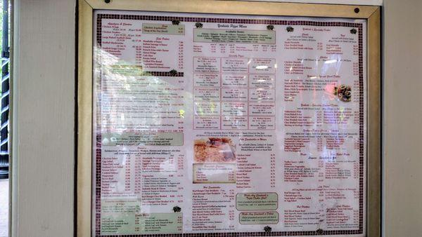 Menu posted outside