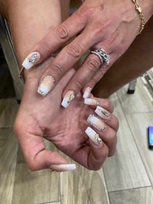 Nude and white ombré  Swarovski crystal nails