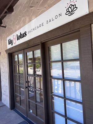 Front door and sign