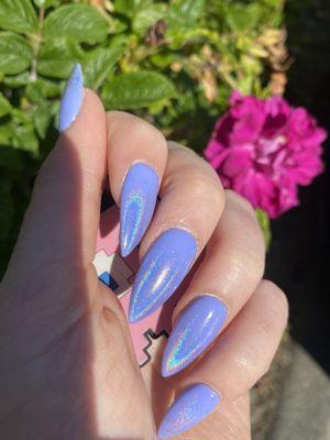 Acrylic lavender holographic ombré. ‍ I freaking love them!!!