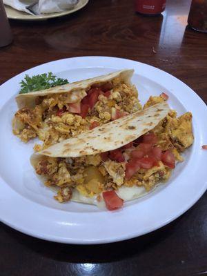 Breakfast tacos with chorizo