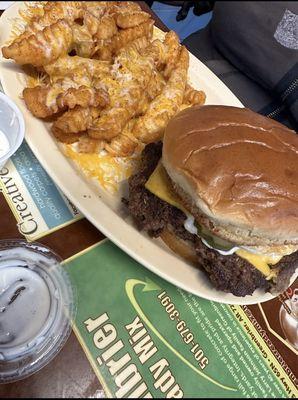 Cheeseburger and cheese fries