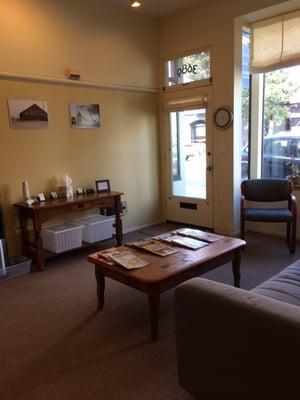 Our comfortable waiting room; great for relaxing before your appointment begins.