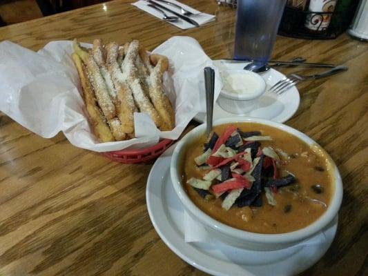 Fried zucchini and baja chicken enchilada soup.