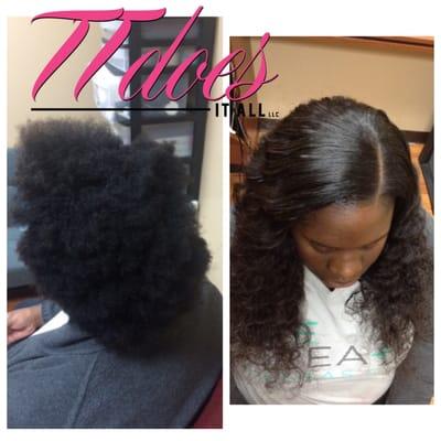 Before and after sew in extensions by TT with hair from HairIncKC.com