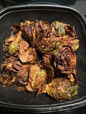 Completely burned Crispy Brussels Sprouts and they stilled packaged up to serve. I feel ripped off.