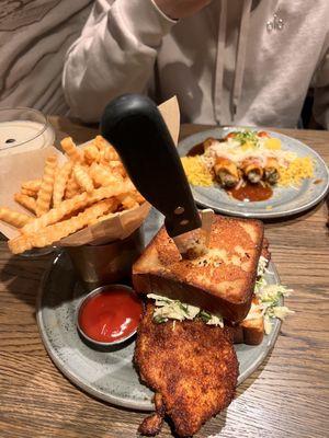 Chicken Chicken Parmesan Sandwich and fries