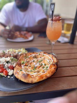 Buffalo Chicken Pizza and Cobb salad