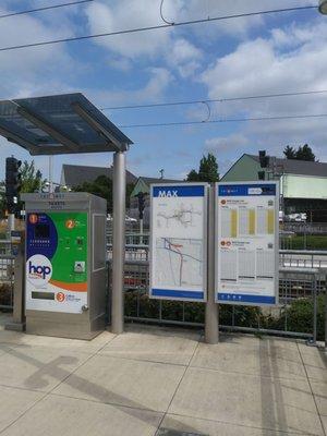 Train schedule and ticket machine.