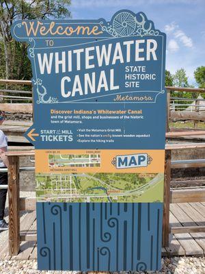 Whitewater Canal State Historic Site signage.