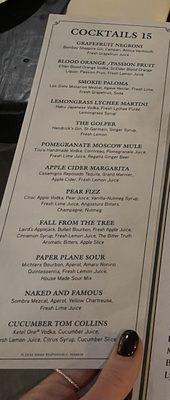 Cocktail menu