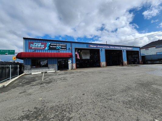 Front of the shop with a new awning