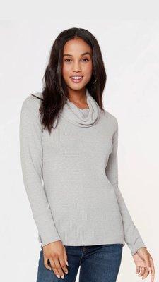 Long sleeve waffle cowlneck blouse