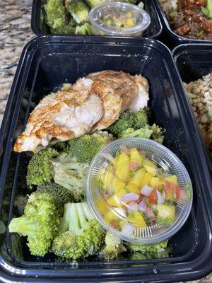 Roasted broccoli, chicken, and mango salsa