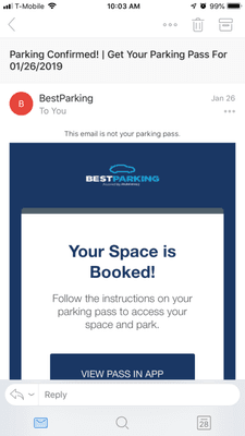 Confirmation email from Best Parking