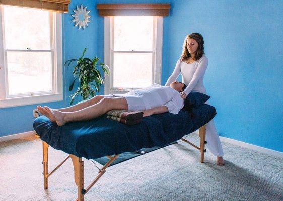 Receiving a reiki treatment