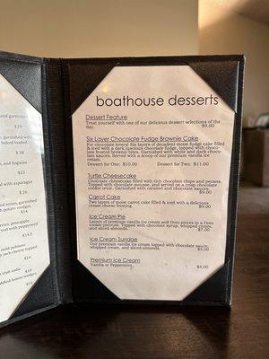 Dessert menu