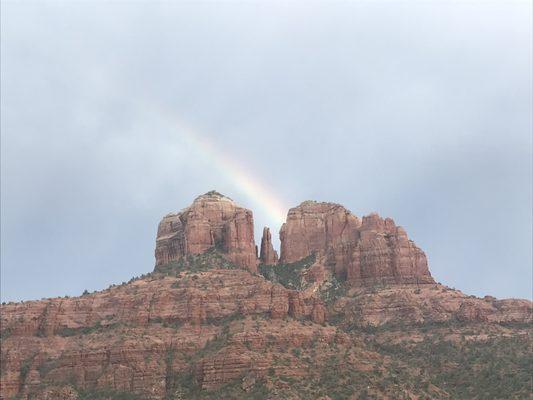 Cathedral Rock, a very powerful and spiritual place! Very rare to have it rain and also capture a rainbow in Sedona!