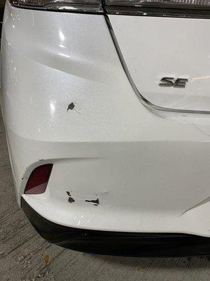 Damage to bumper