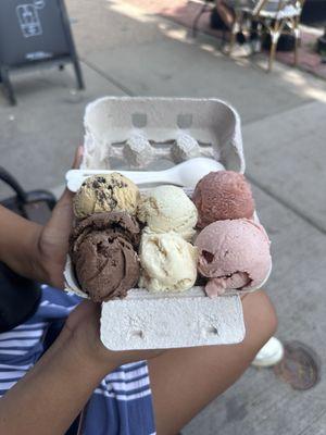 Ice cream flight of rotating flavors