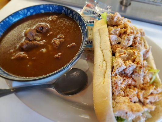 Beek barley soup and chicken salad sub.